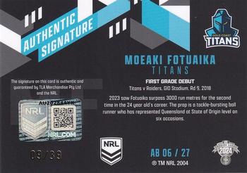 2024 NRL Traders Titanium - Authentic Signatures Black #AB06 Moeaki Fotuaika Back
